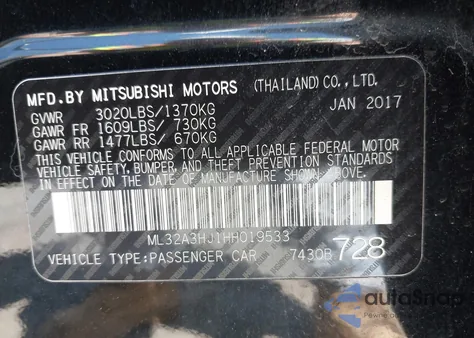 2017 Mitsubishi Mirage Es z USA, uszkodzony, nr VIN ML32A3HJ1HH019533